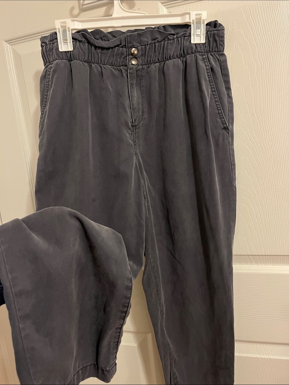 LOFT Washed Charcoal Paperbag Waist Tapered Trousers